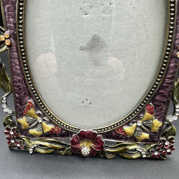 Enamel Jeweled Butterfly Flower Rhinestones Picture Frame Pier 1? Metal Purple - Picture 9 of 16